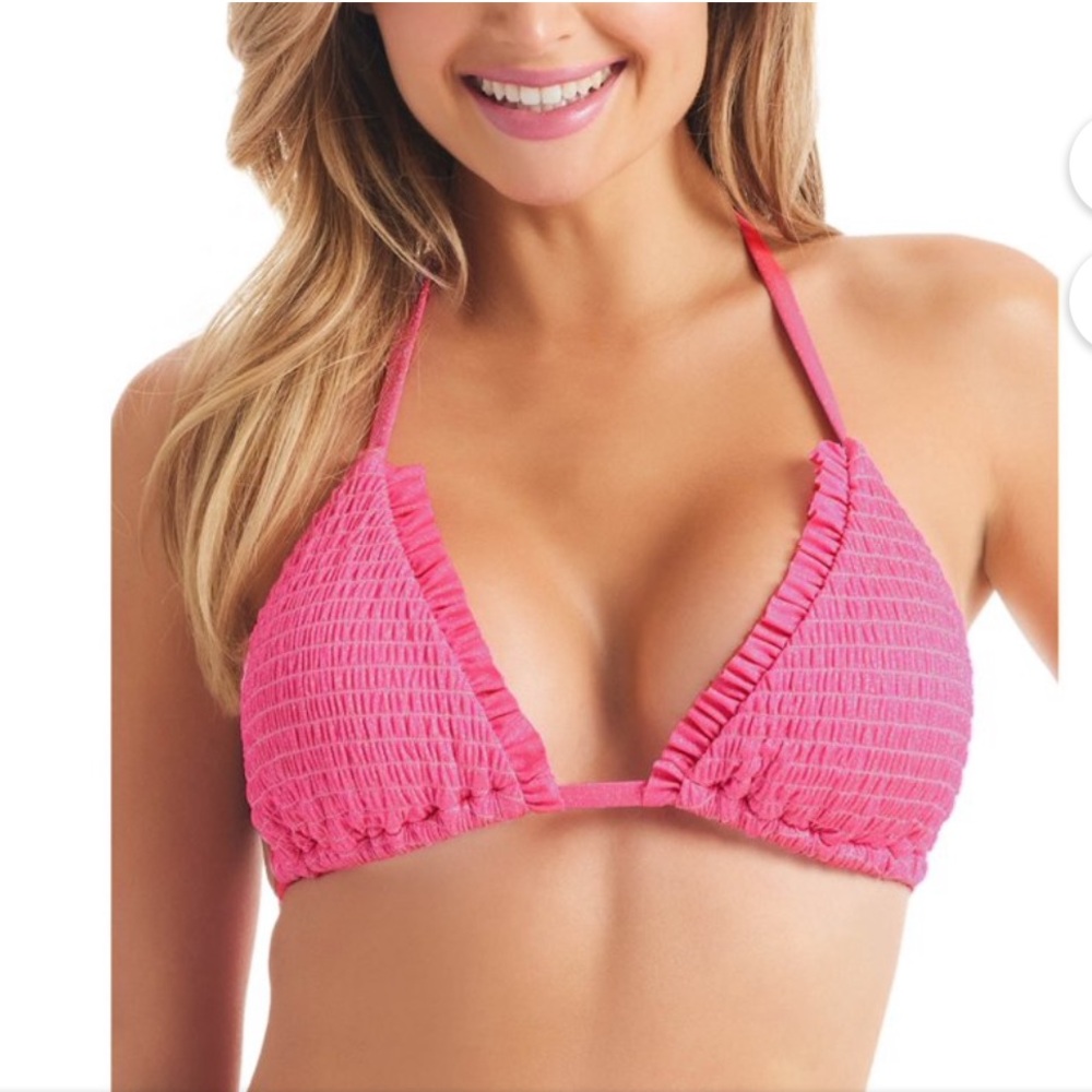 Jessica Simpson Glitter Bomb Smocked Triangle Bikini Top Pop Pink S